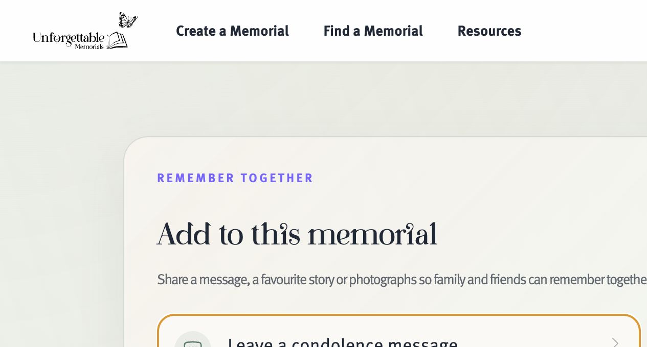 The condolence message form on a memorial page.