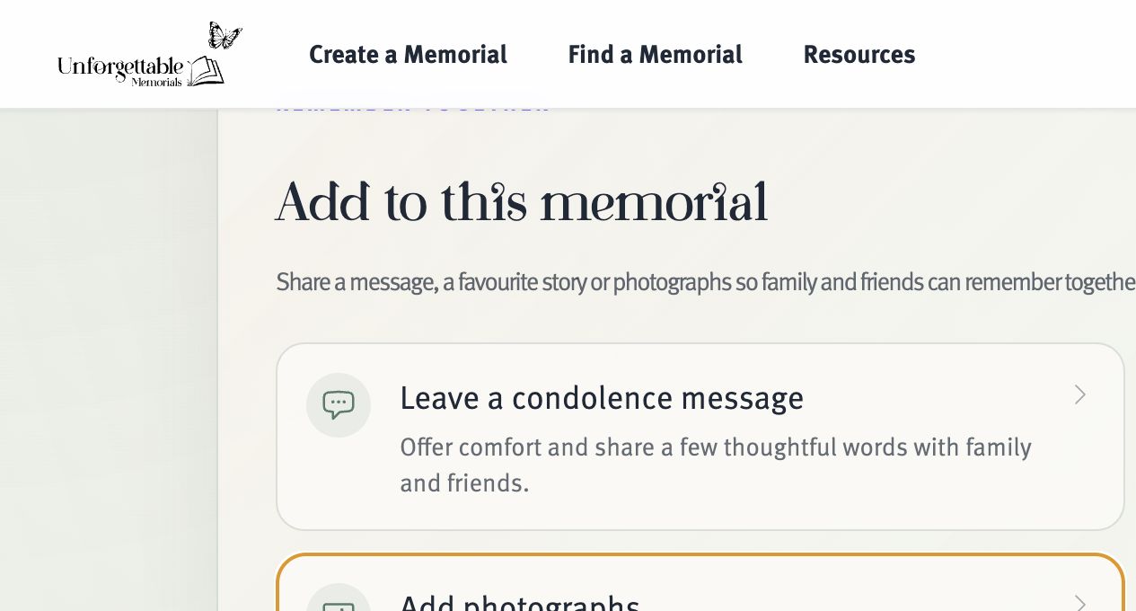 The photograph upload form on a memorial page.