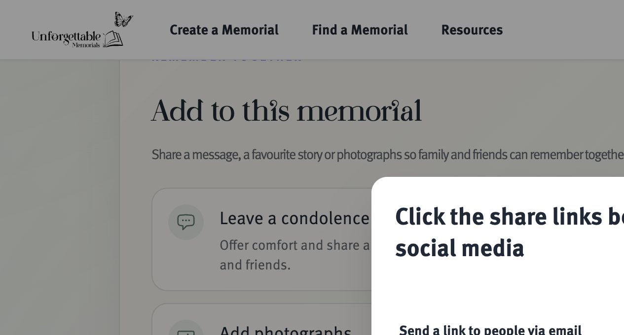 The memorial sharing form with its email invitation field.